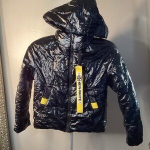 Van Gils Black Glossy Kids Puffy Coat Jacket Trendsetter New White, hooded